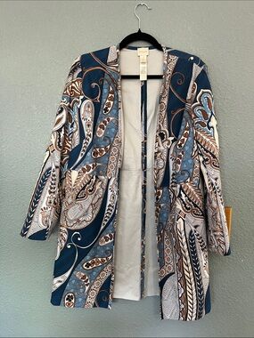 CHICO'S JACKET FAUX SUEDE LEATHER GEOMETRIC MULTI COLOR LONG SLEEVE Boho Size 1